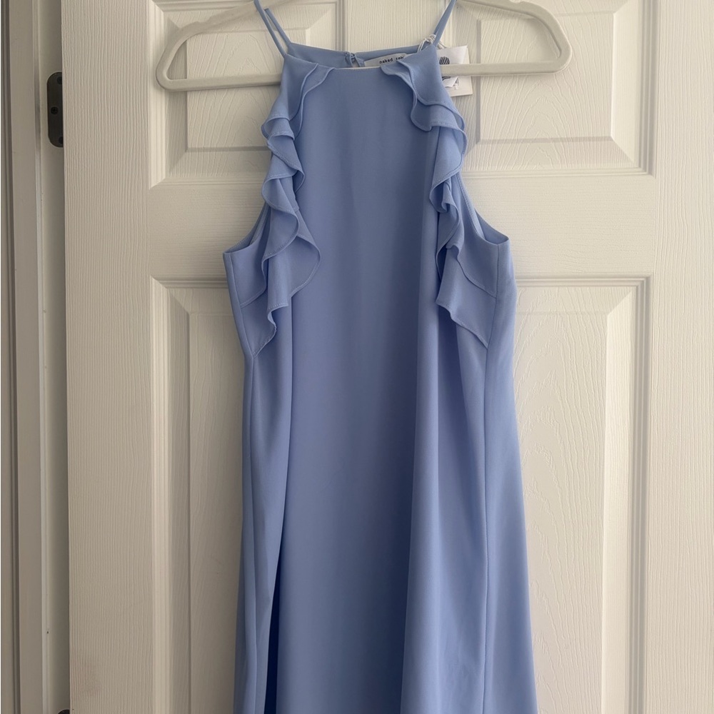 Naked Zebra Powder Blue Ruffle Halter Dress